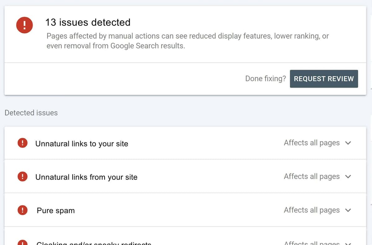 Manual Actions & Penalties