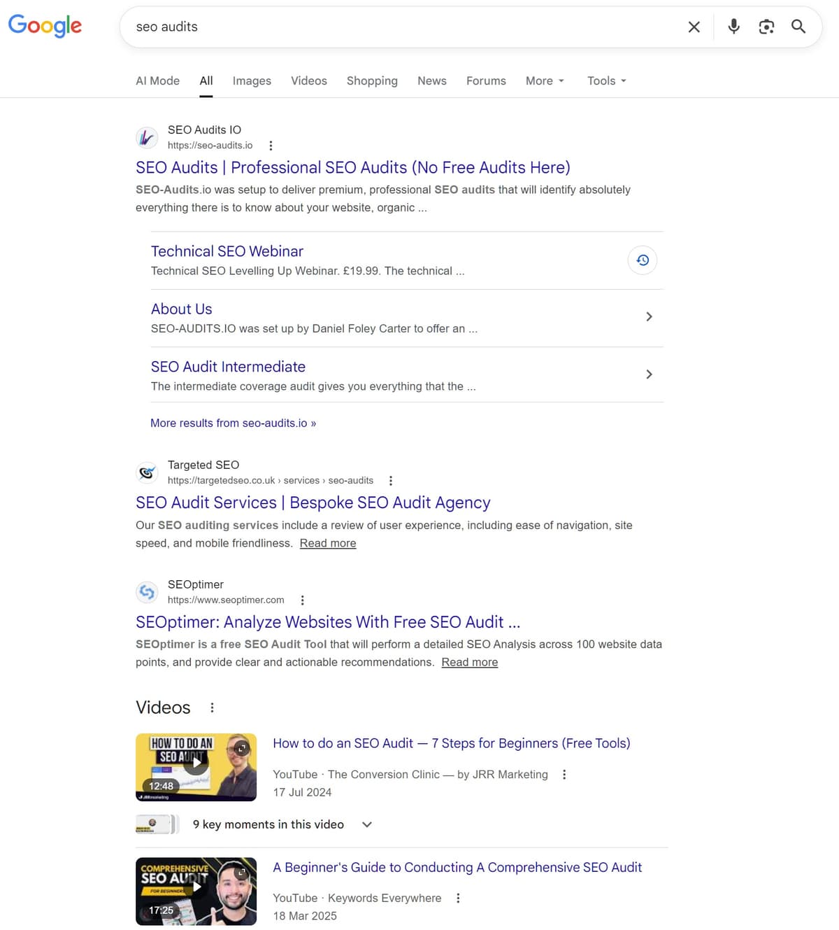 SEO Audits IO ranking #1 on Google for SEO audits